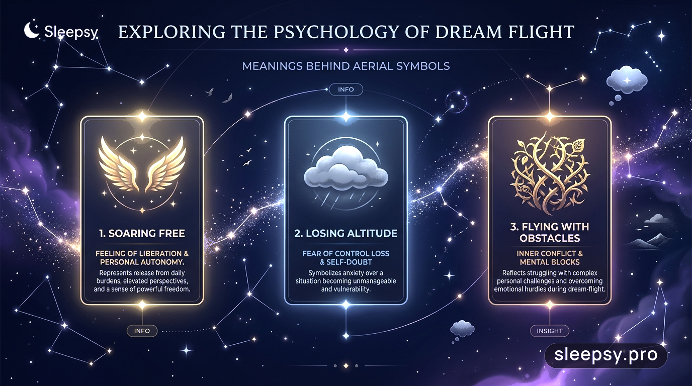 Infographic detailing four psychological types of flight in dreams