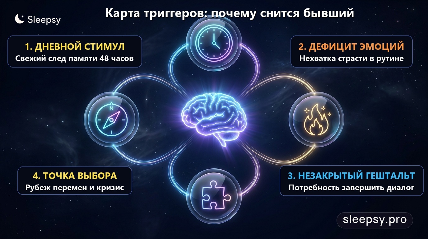 4 скрытые причины появления бывшего во сне: триггеры памяти, дефицит эмоций, незакрытый гештальт и кризис