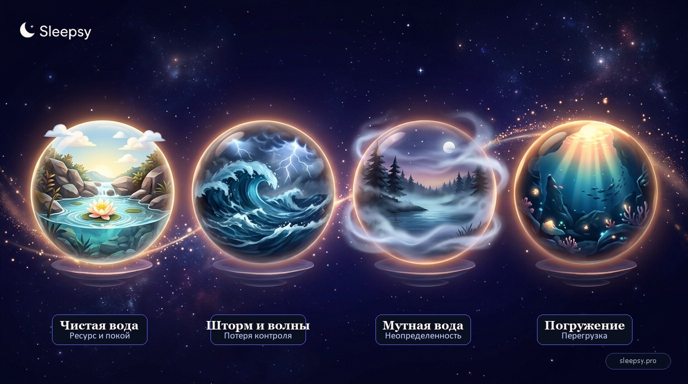 Инфографика: 4 психологических сценария воды во сне
