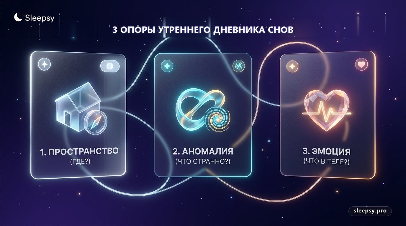 Инфографика: метод 3 утренних опор для анализа сновидений