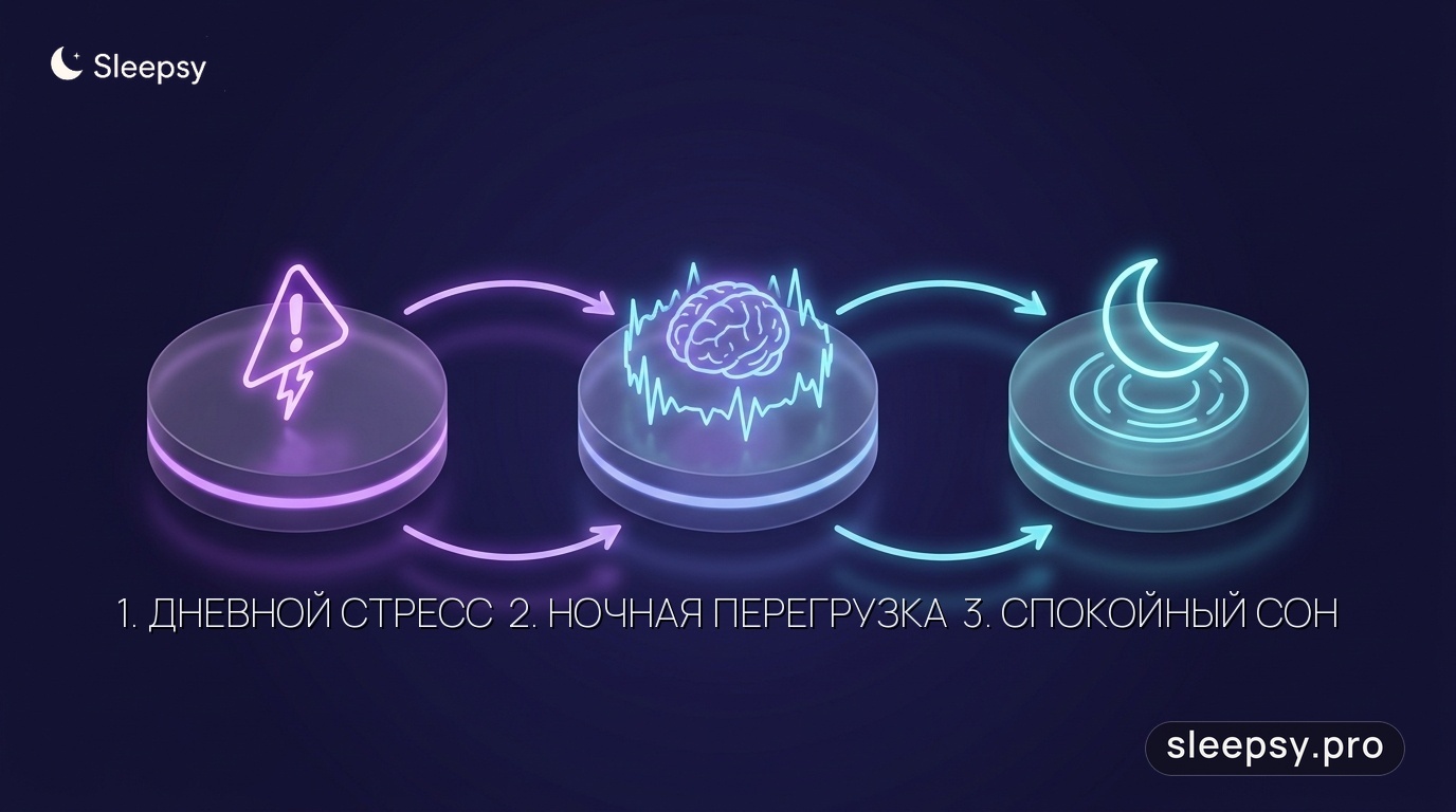 Инфографика: цикл тревожного сна от дневного напряжения к ночным кошмарам
