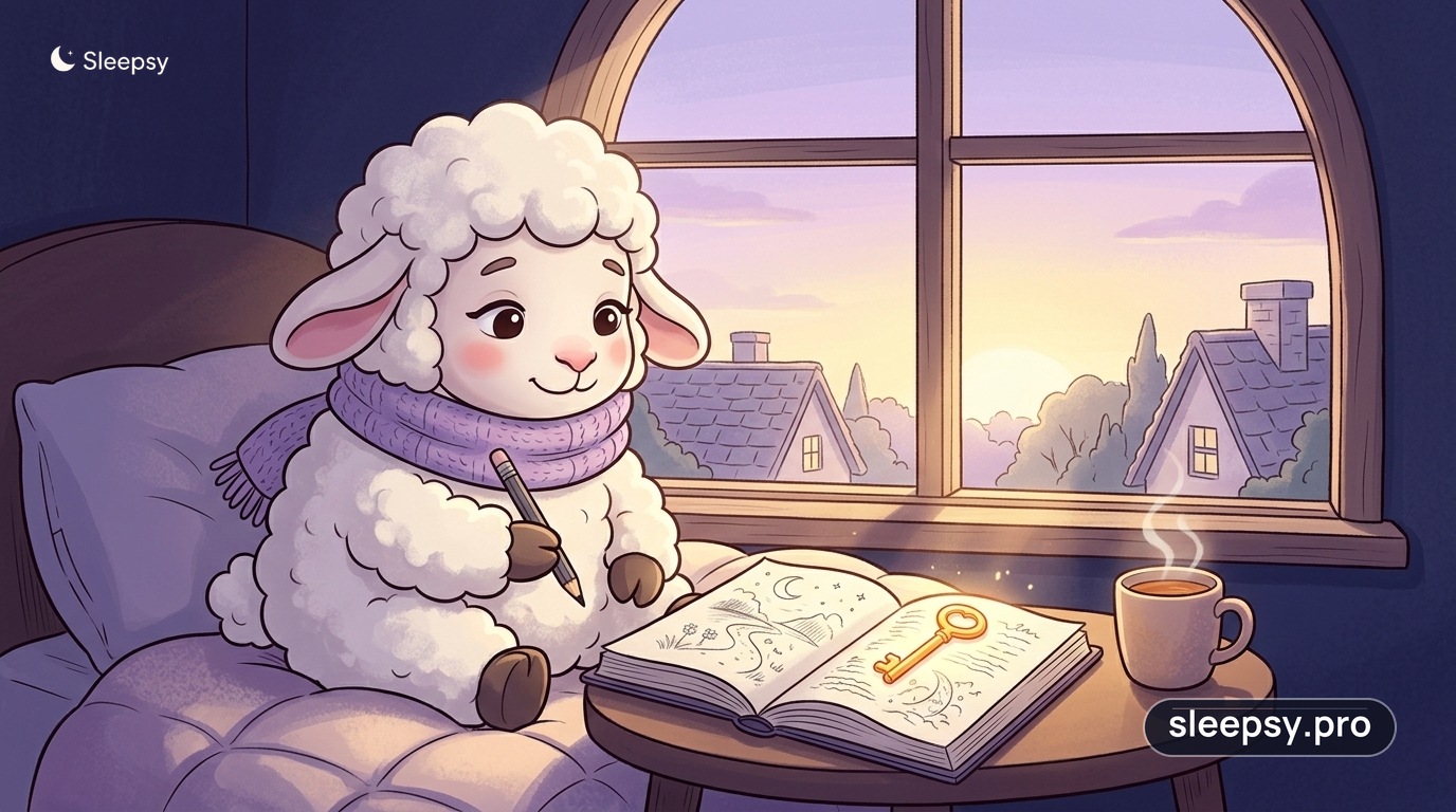 Gentle morning dream journaling protocol in peaceful bedroom environment