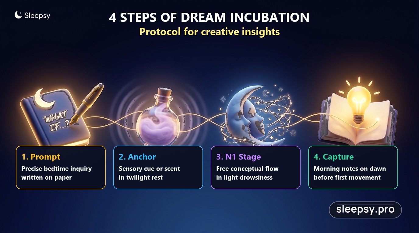 Four-step protocol of dream incubation infographic